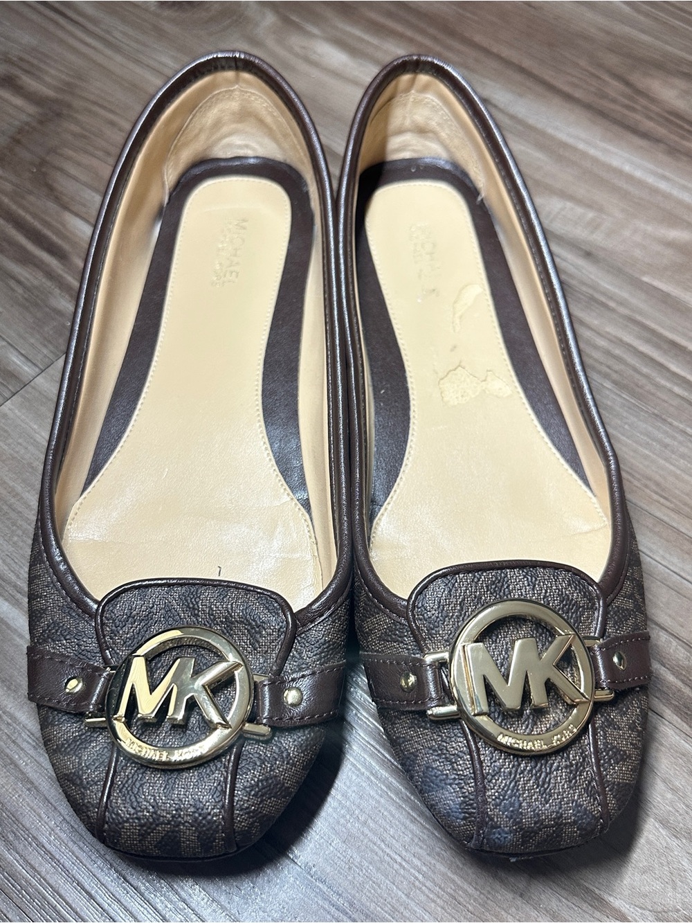 Michael Kors Brown 8.5M Logo MK Leather Ballet Flats